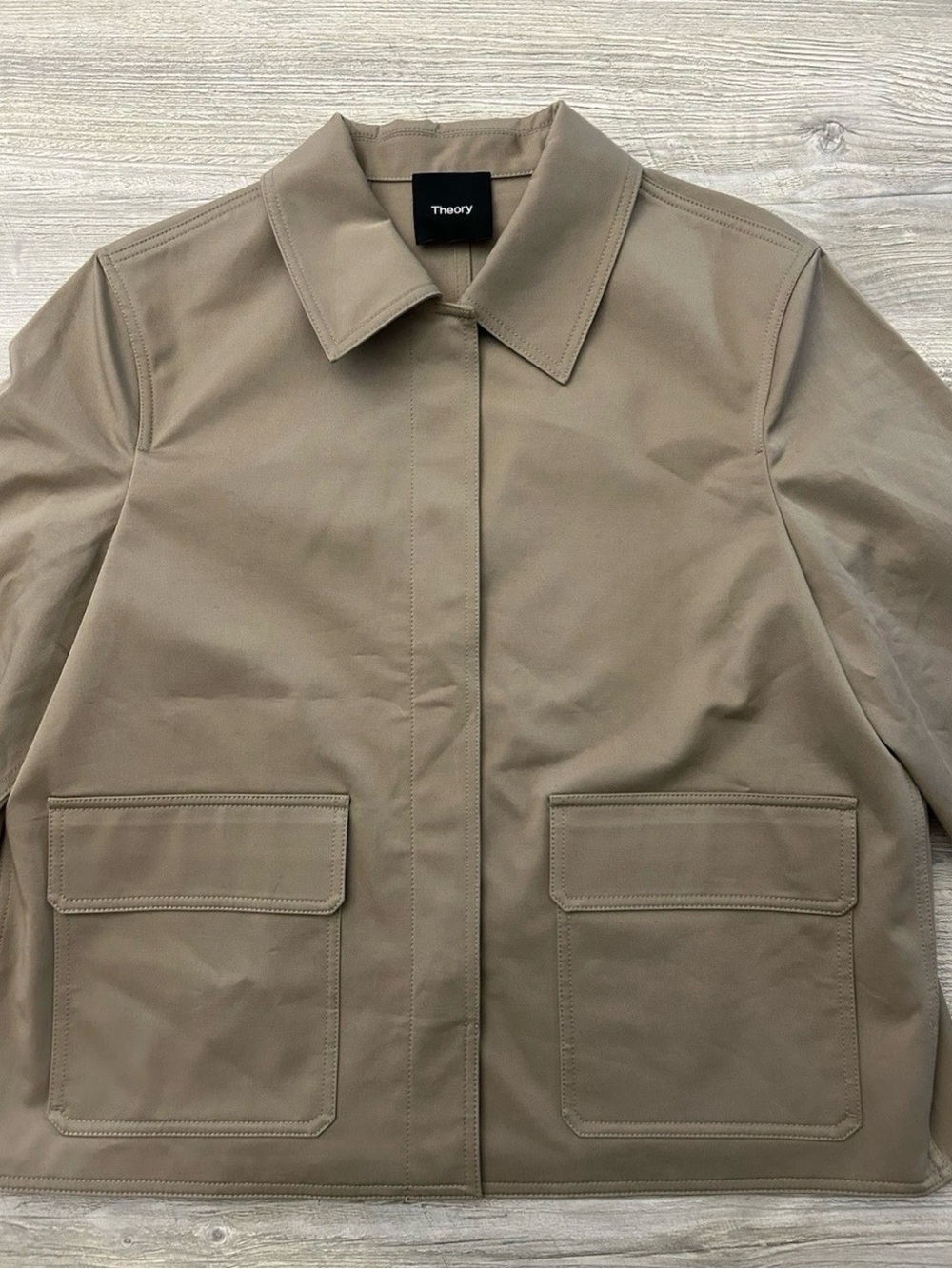 NEW! Theory Patch Boxy Jacket in Cotton Gabardine Soft Taupe Beige Size XL $395